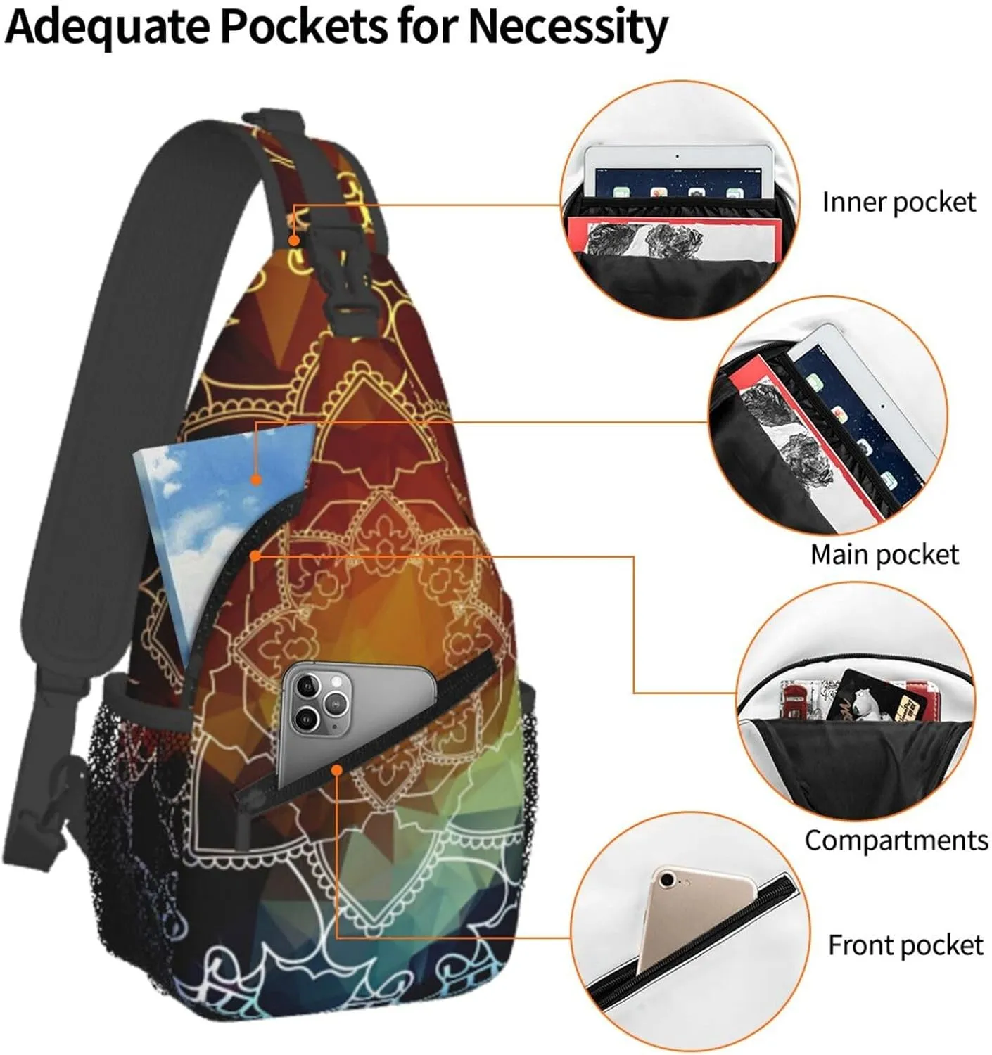 Mandala Sling Backpack Crossbody Sling Bag for Women Men Flower Shoulder Bag Travel Hiking Daypack