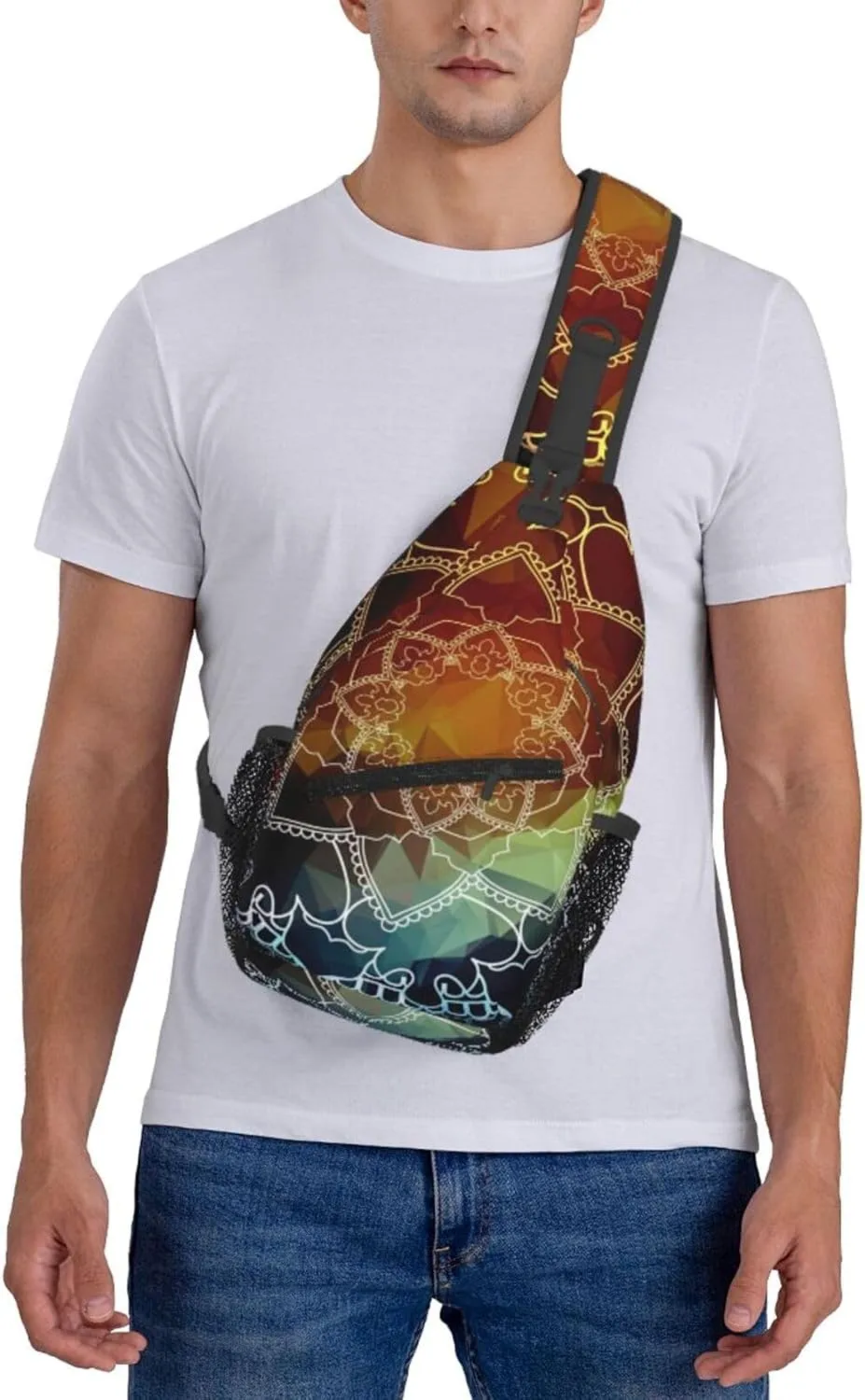 Mandala Sling Backpack Crossbody Sling Bag for Women Men Flower Shoulder Bag Travel Hiking Daypack