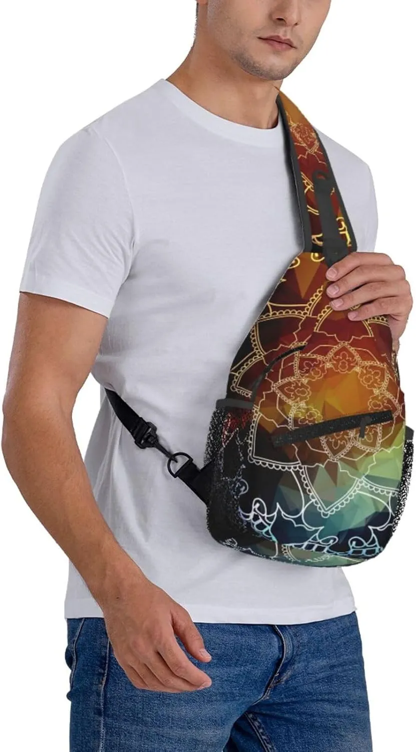 Mandala Sling Backpack Crossbody Sling Bag for Women Men Flower Shoulder Bag Travel Hiking Daypack