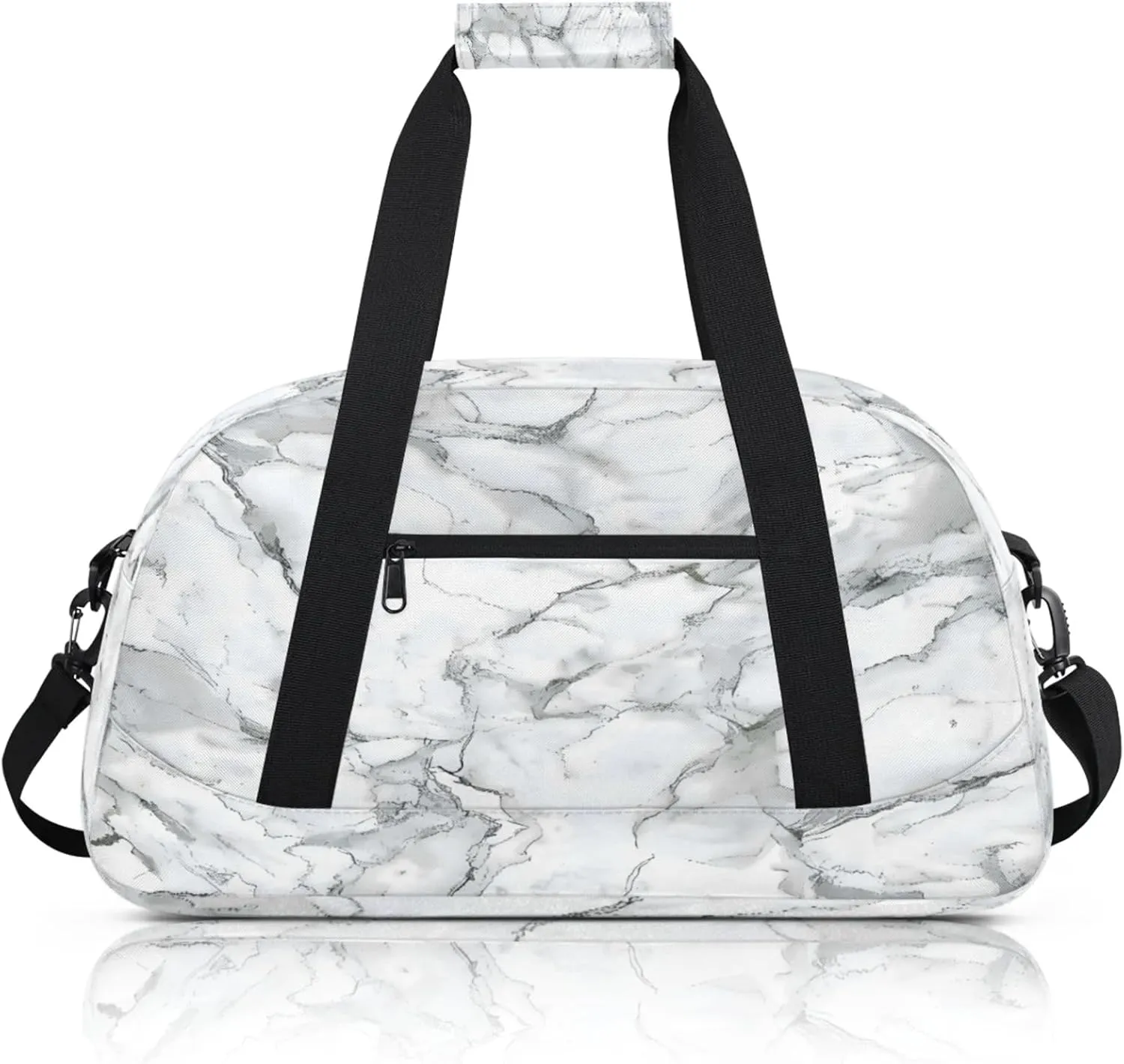 Marble Grey White Small Gym Bag 18 inch Carry On Duffel Bag for Weekender Travel Sports Workout Yoga Gymnastics Dance Ballet