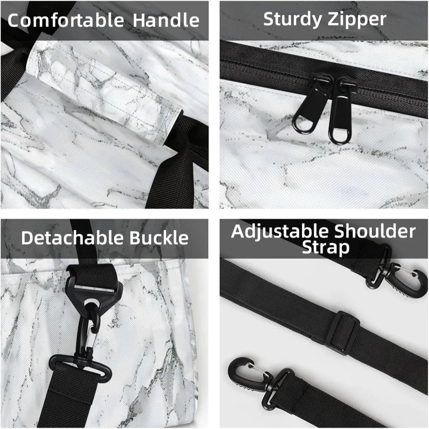 Marble Grey White Small Gym Bag 18 inch Carry On Duffel Bag for Weekender Travel Sports Workout Yoga Gymnastics Dance Ballet