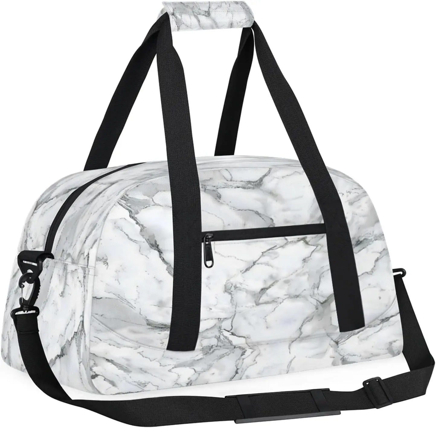 Marble Grey White Small Gym Bag 18 inch Carry On Duffel Bag for Weekender Travel Sports Workout Yoga Gymnastics Dance Ballet