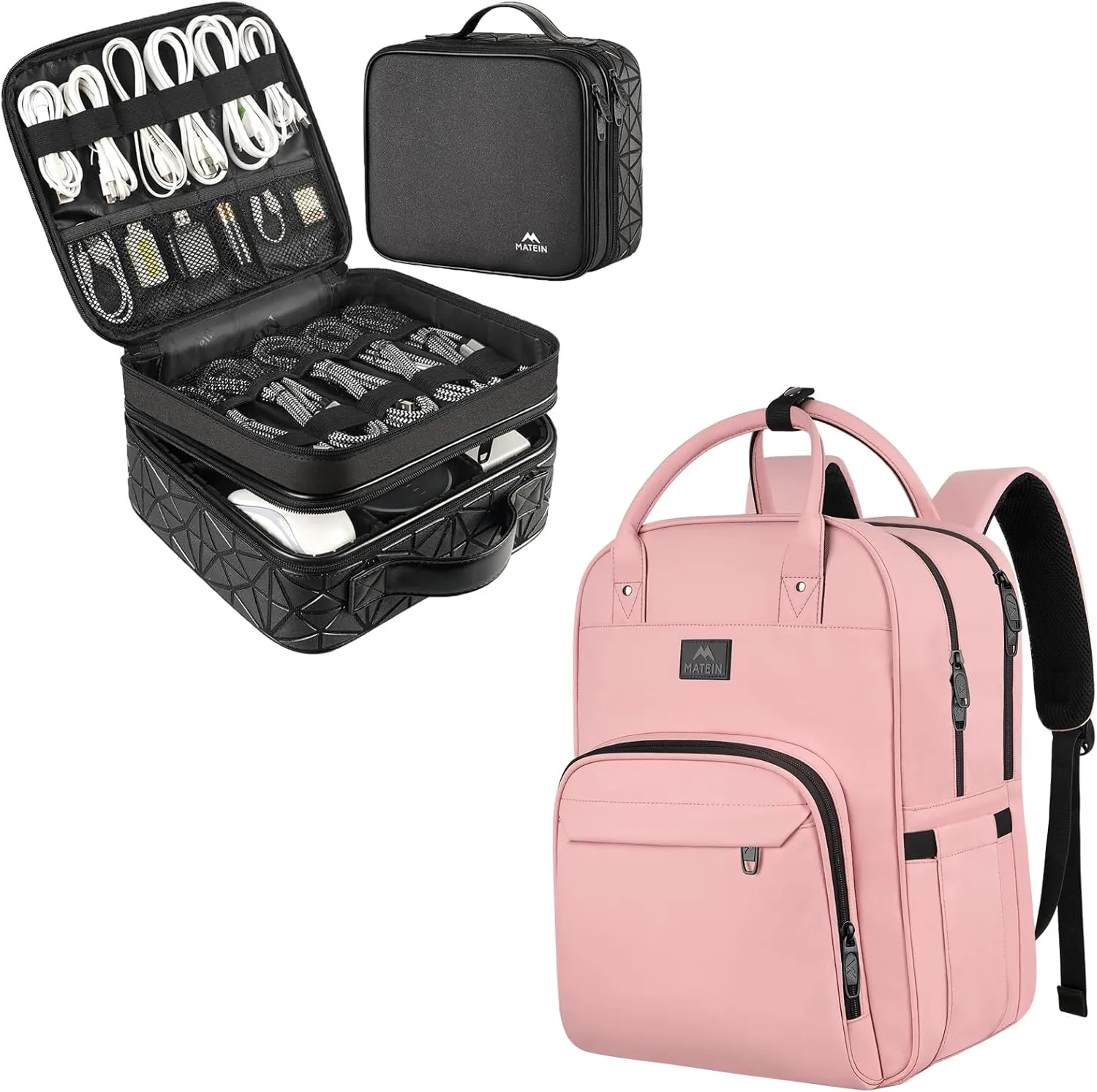 MATEIN Cable Organizer Bag, Waterproof Travel Electronic Storage, Nursing Backpack, Waterproof College Bag for Women with Removable Organizer, 15.6 Inch Travel Lapatop Backpack
