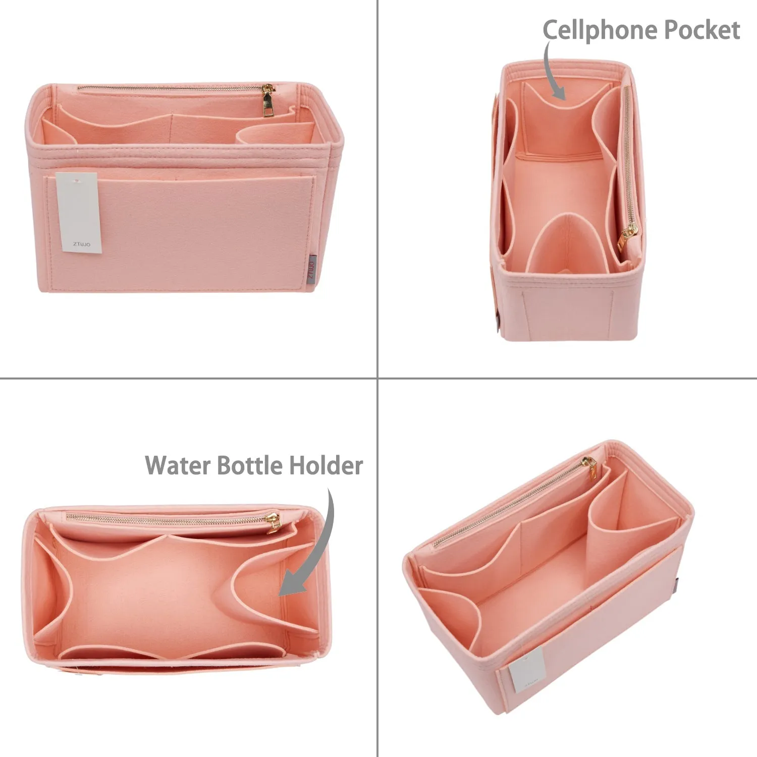 Material Purse Organizer Bag Insert with Bottle Holder - Ideal for Speedy, Neverfull, Tote, ONTHEGO, Artsy, and More Handbags. Keep Your Essentials Tidy and Accessible.