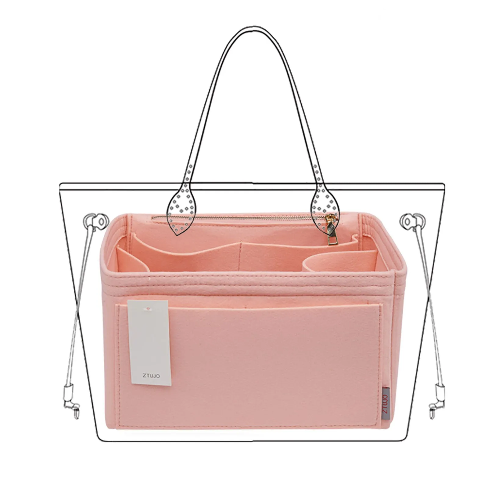 Material Purse Organizer Bag Insert with Bottle Holder - Ideal for Speedy, Neverfull, Tote, ONTHEGO, Artsy, and More Handbags. Keep Your Essentials Tidy and Accessible.