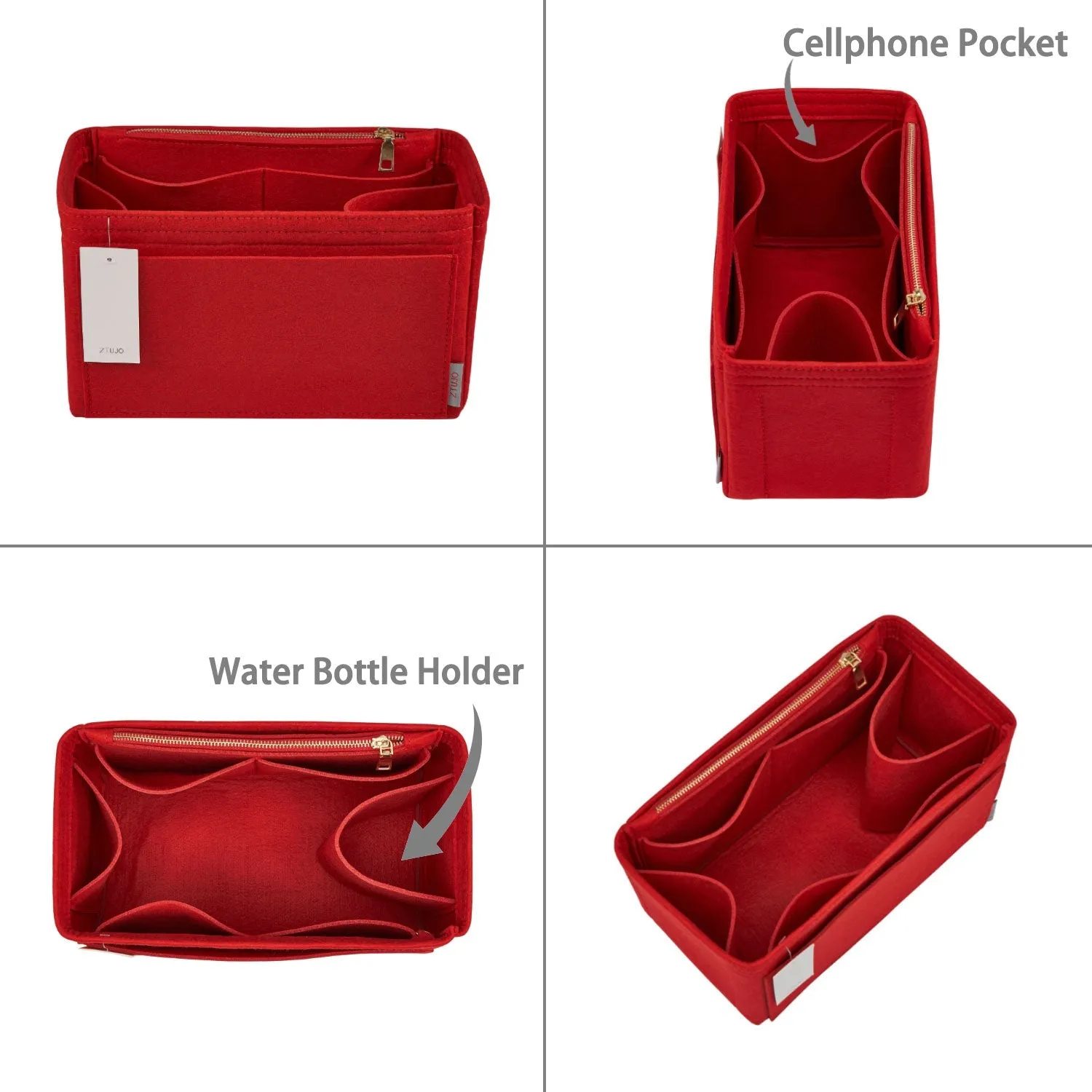 Material Purse Organizer Bag Insert with Bottle Holder - Ideal for Speedy, Neverfull, Tote, ONTHEGO, Artsy, and More Handbags. Keep Your Essentials Tidy and Accessible.