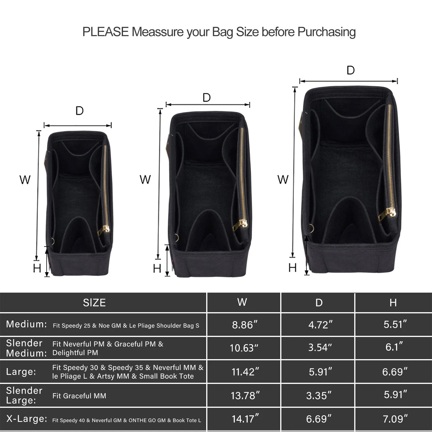 Material Purse Organizer Bag Insert with Bottle Holder - Ideal for Speedy, Neverfull, Tote, ONTHEGO, Artsy, and More Handbags. Keep Your Essentials Tidy and Accessible.
