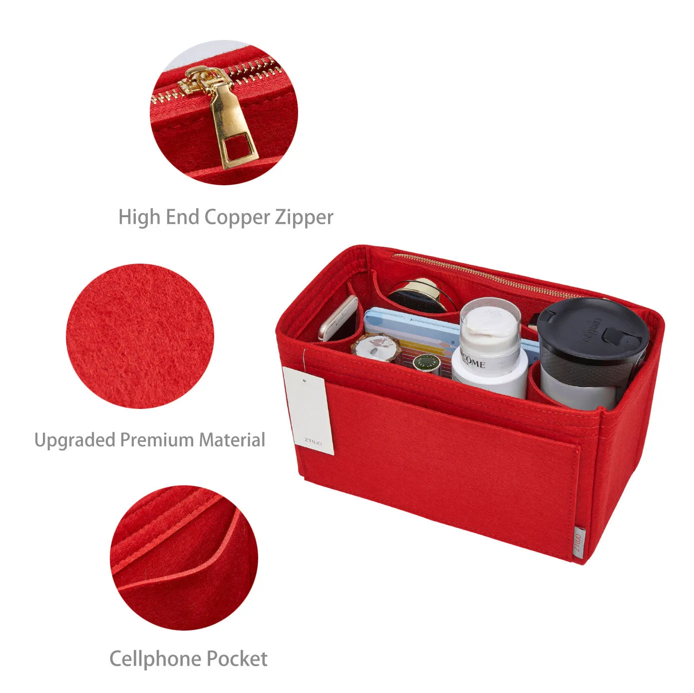 Material Purse Organizer Bag Insert with Bottle Holder - Ideal for Speedy, Neverfull, Tote, ONTHEGO, Artsy, and More Handbags. Keep Your Essentials Tidy and Accessible.