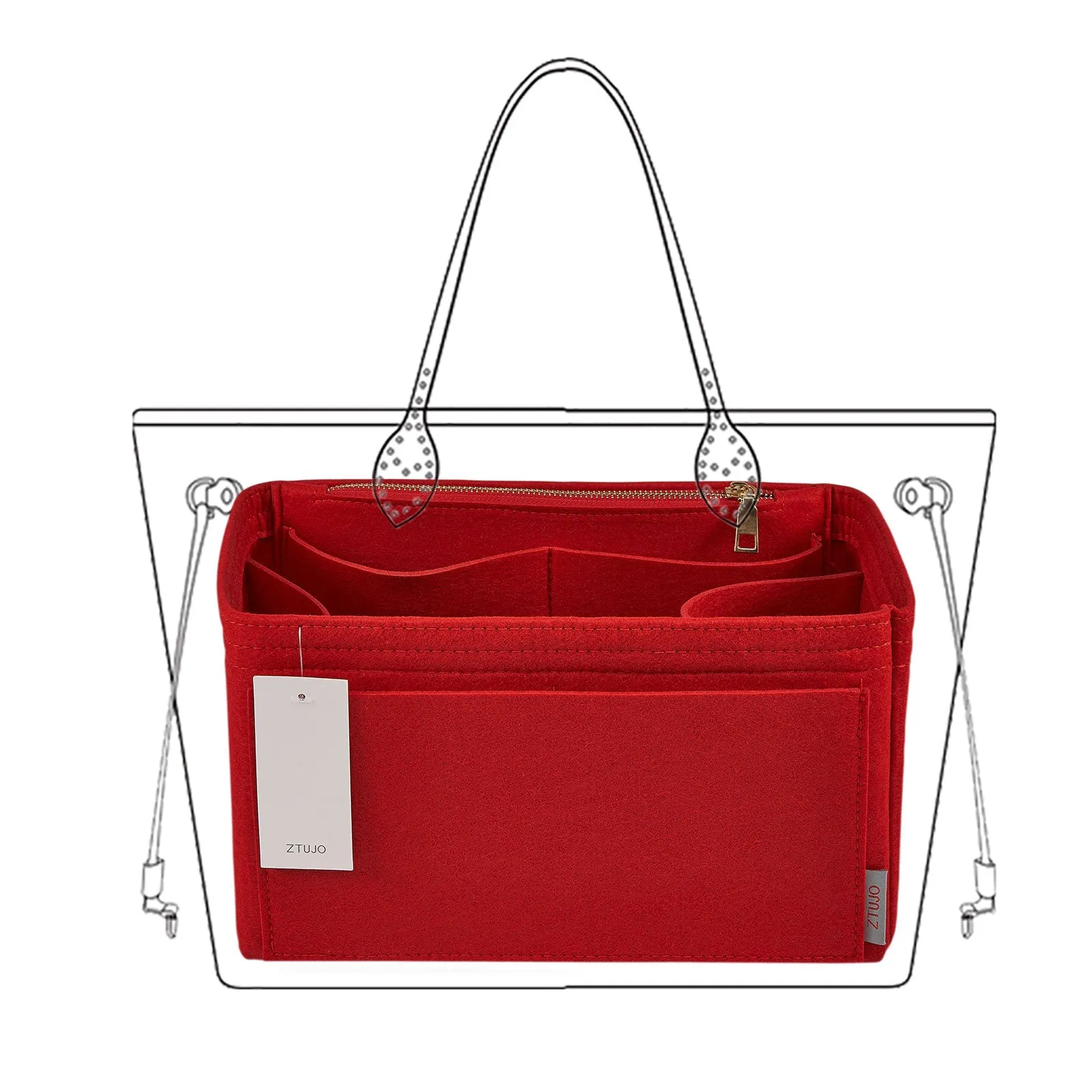 Material Purse Organizer Bag Insert with Bottle Holder - Ideal for Speedy, Neverfull, Tote, ONTHEGO, Artsy, and More Handbags. Keep Your Essentials Tidy and Accessible.