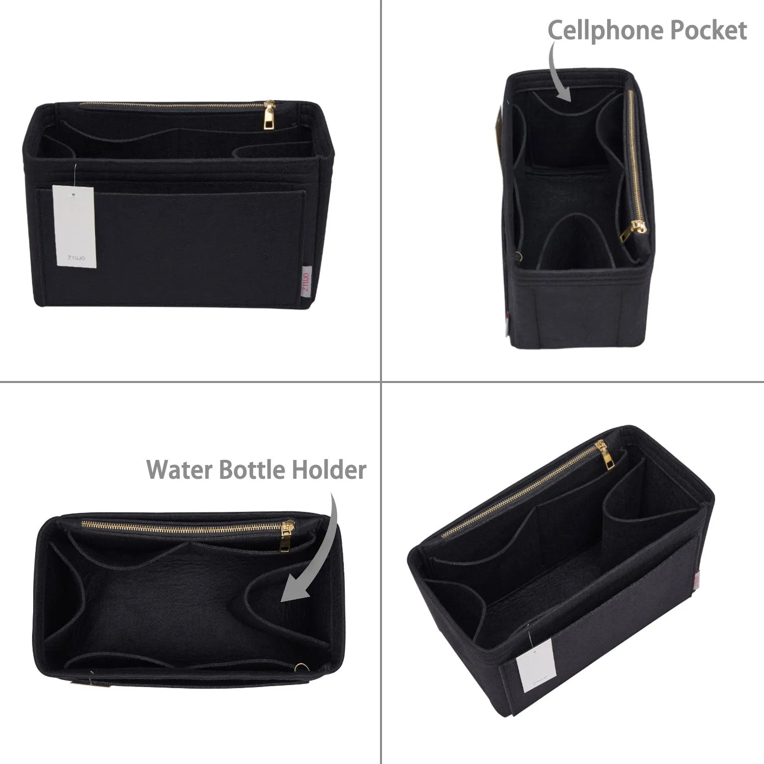 Material Purse Organizer Bag Insert with Bottle Holder - Ideal for Speedy, Neverfull, Tote, ONTHEGO, Artsy, and More Handbags. Keep Your Essentials Tidy and Accessible.