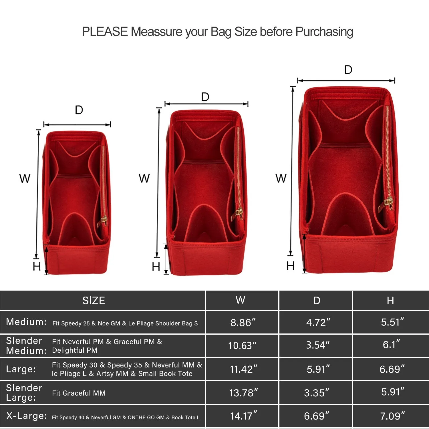 Material Purse Organizer Bag Insert with Bottle Holder - Ideal for Speedy, Neverfull, Tote, ONTHEGO, Artsy, and More Handbags. Keep Your Essentials Tidy and Accessible.