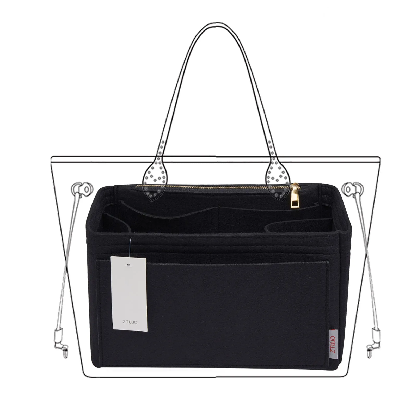 Material Purse Organizer Bag Insert with Bottle Holder - Ideal for Speedy, Neverfull, Tote, ONTHEGO, Artsy, and More Handbags. Keep Your Essentials Tidy and Accessible.