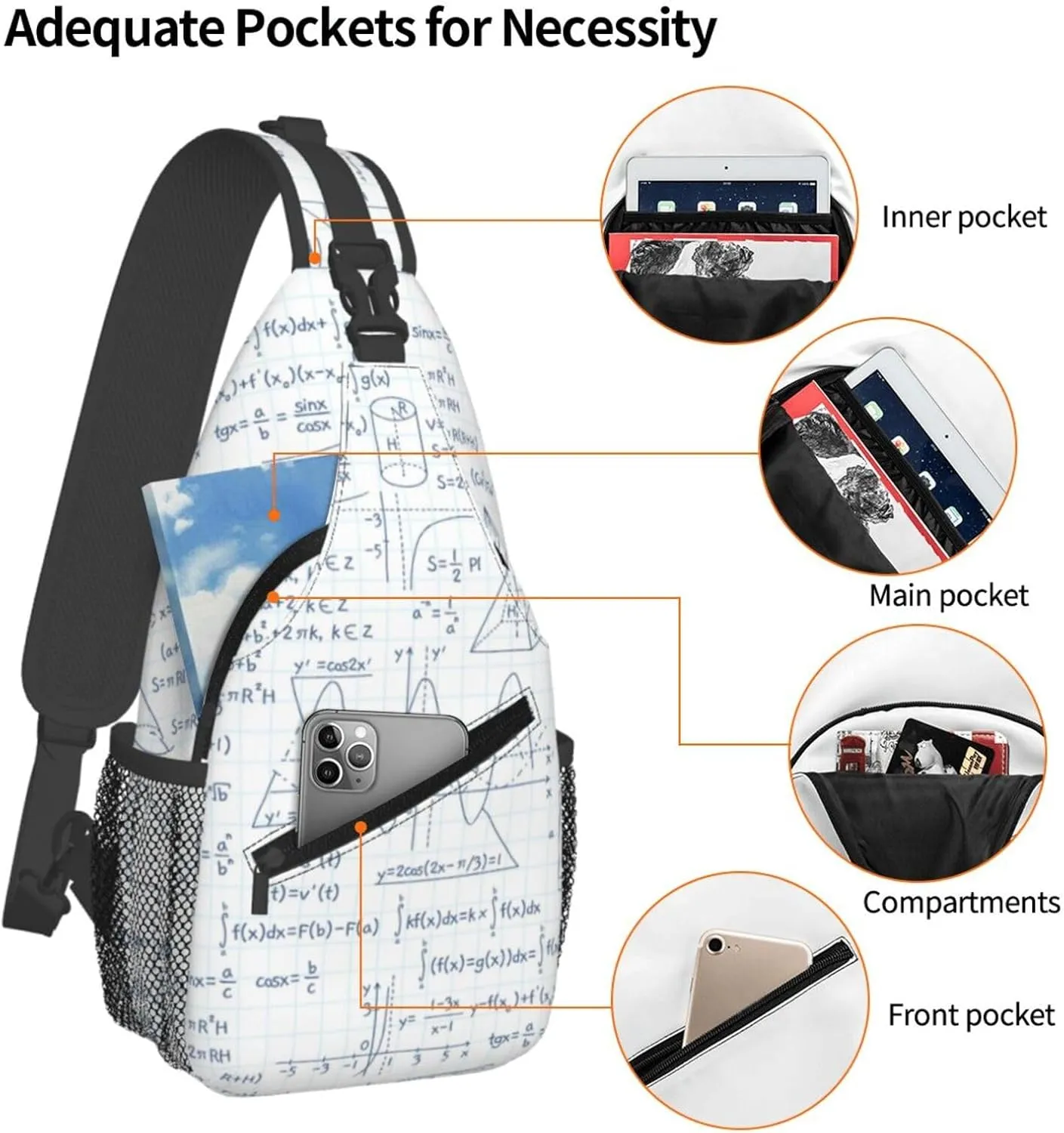 Math Crossbody Bag Funny Math Shoulder Bag Backpack Mathematics Sling Bag Mathematics Chest Casual Daypack Bag