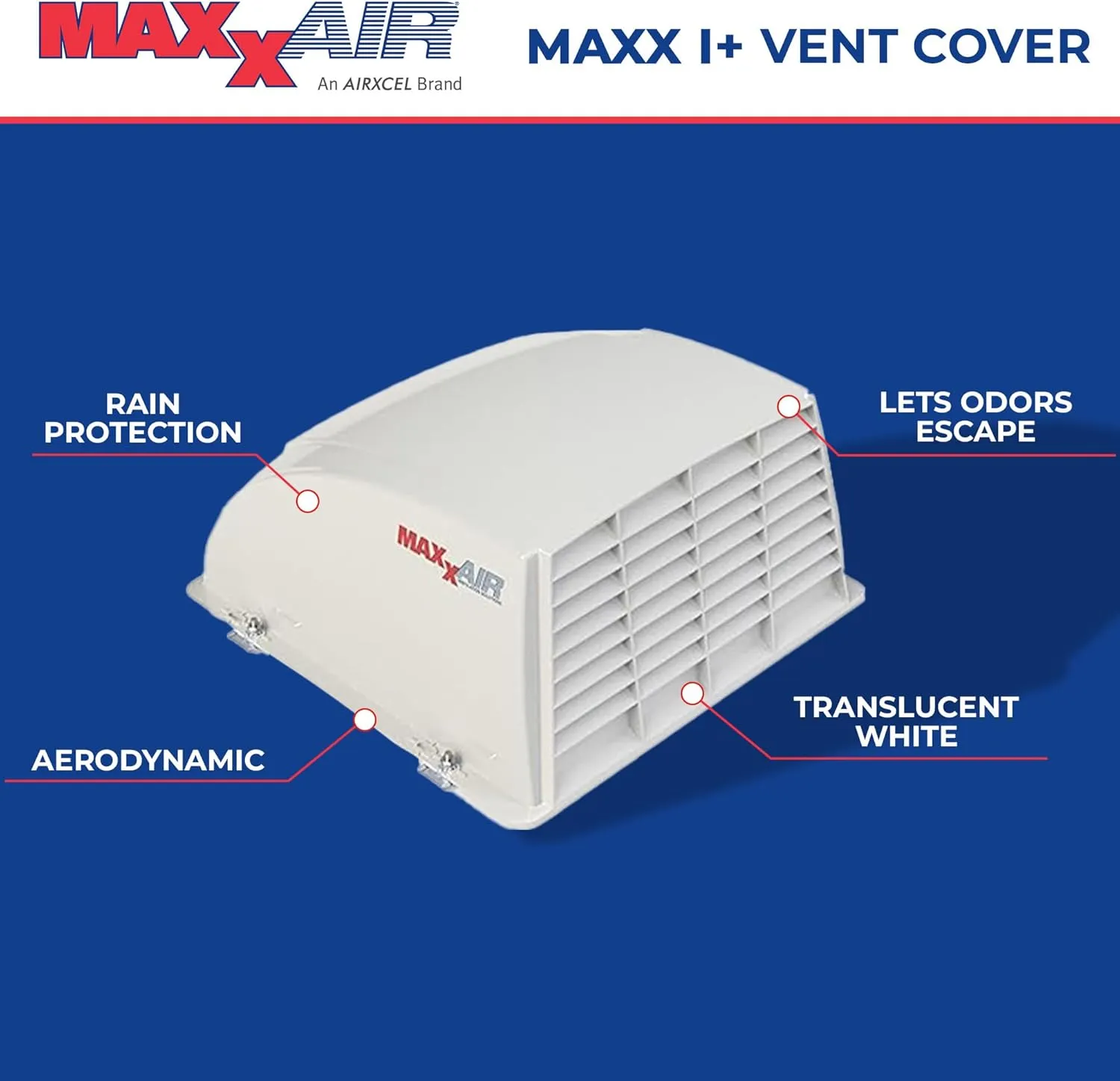 Maxx I  Vent Cover for RV Roof Vents - Sleek, Updated Design, Easy Installation, Zero-Leak Protection, Compatible with Many Popular Roof Vents, White (00-933051)
