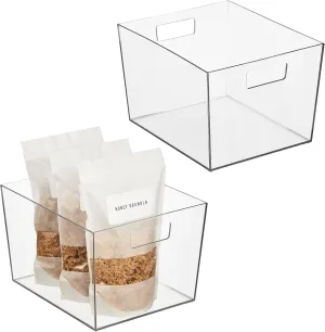 mDesign Nate Home by Nate Berkus Wide Plastic Bin with Handles | Perfect Organizer for Kitchen Storage or Fridge, and Pantry Organization from mDesign - Set of 2, Clear
