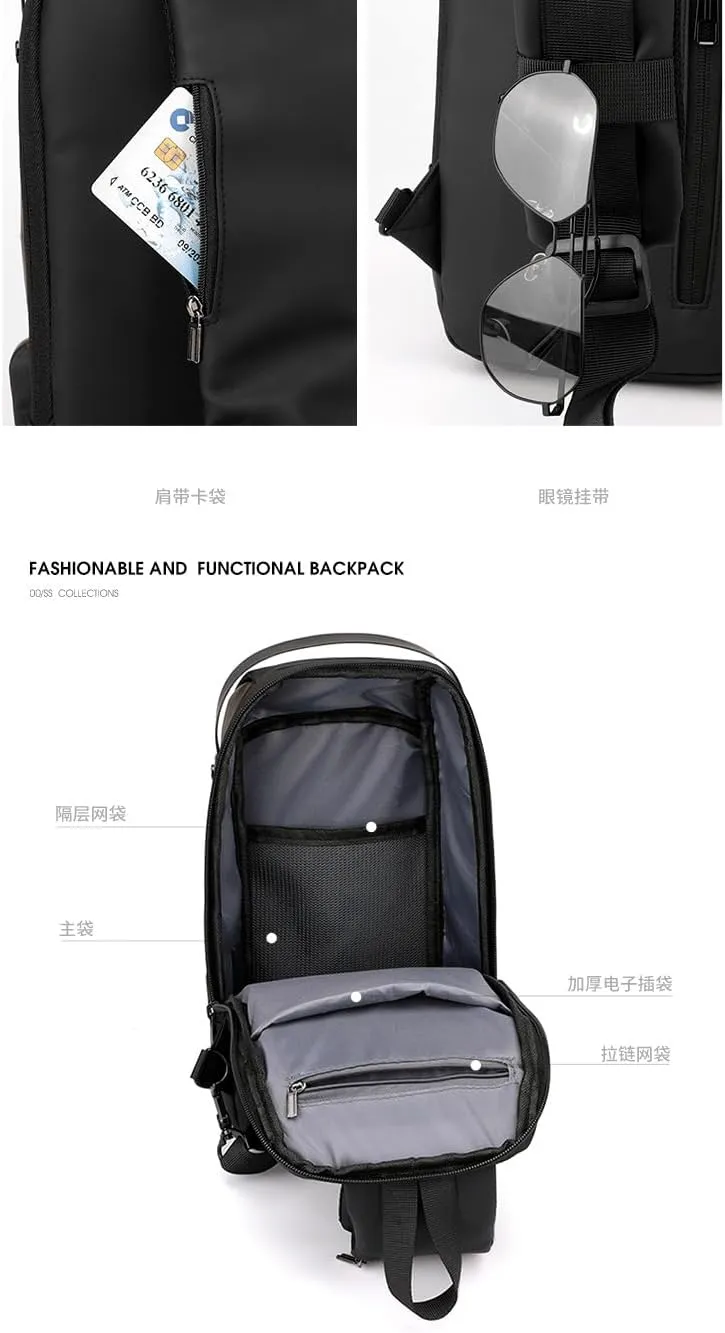 Men's Backpack Multi purpose Waterproof Strap Bag Password Lock Sports Backpack Men's Chest Bag (Grey Rice Dumplings)