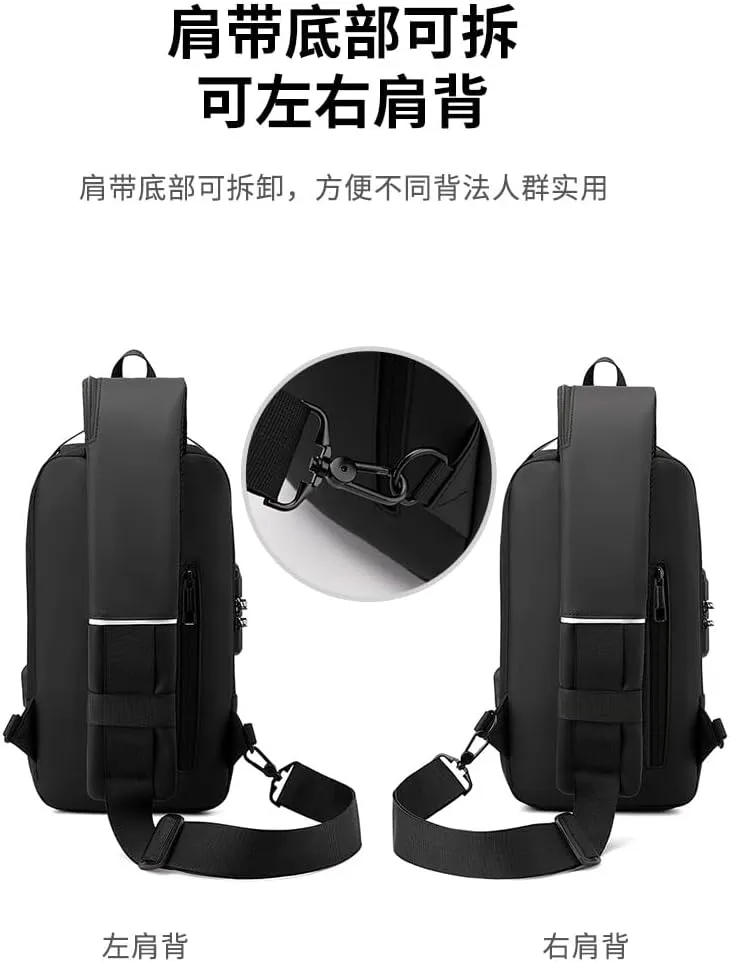 Men's Backpack Multi purpose Waterproof Strap Bag Password Lock Sports Backpack Men's Chest Bag (Grey Rice Dumplings)