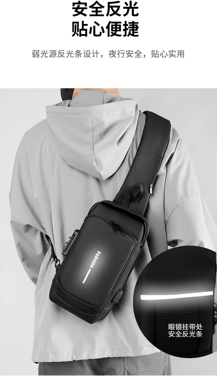 Men's Backpack Multi purpose Waterproof Strap Bag Password Lock Sports Backpack Men's Chest Bag (Grey Rice Dumplings)