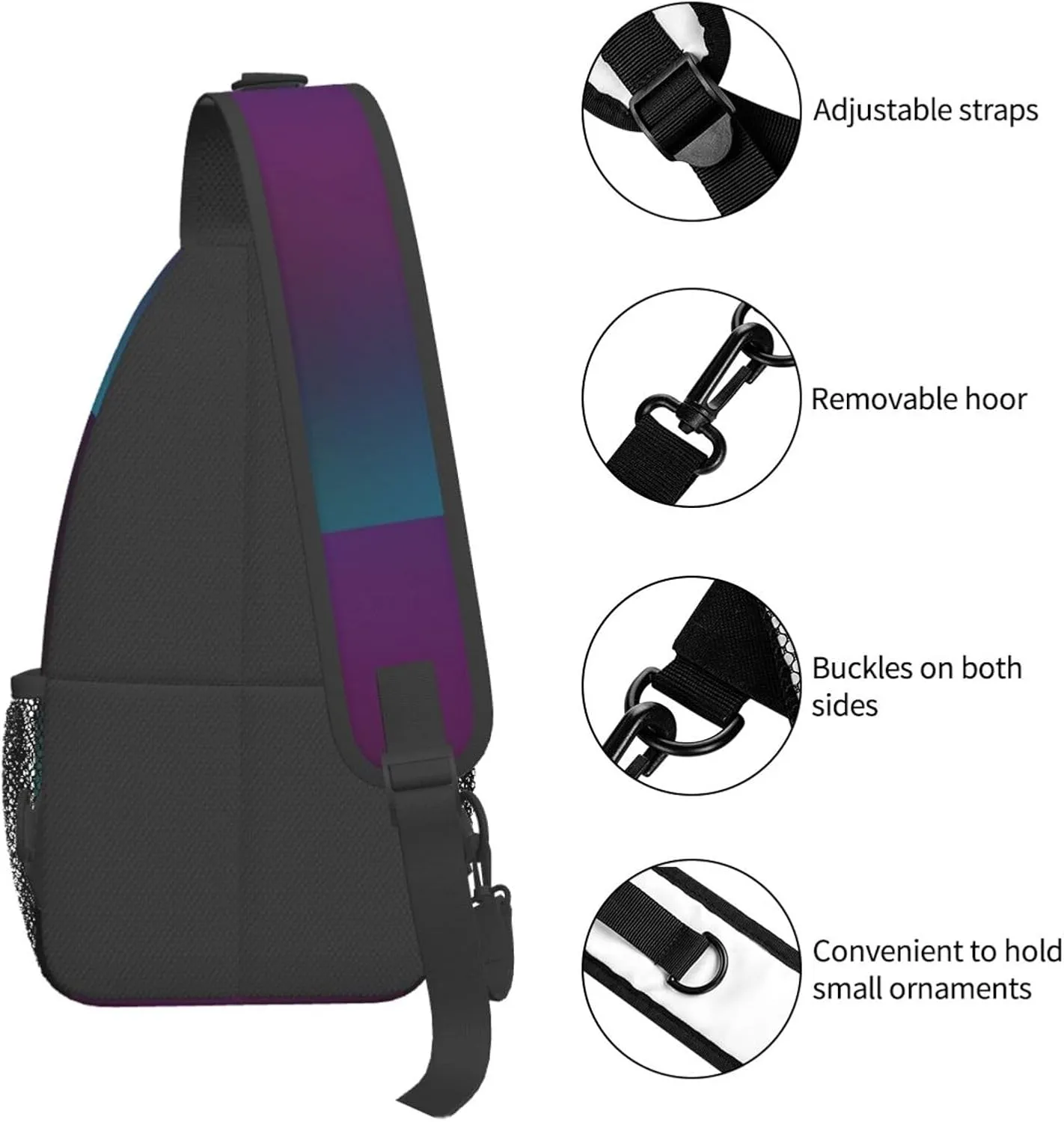 Mens Fashion Gym Bags Anti-Theft for Purple With Teal Blue Green Blur Border Crossbody Shoulder Backpack with Zipper, Multipurpose Sling ​Backpack for Cycling Traveling Hiking