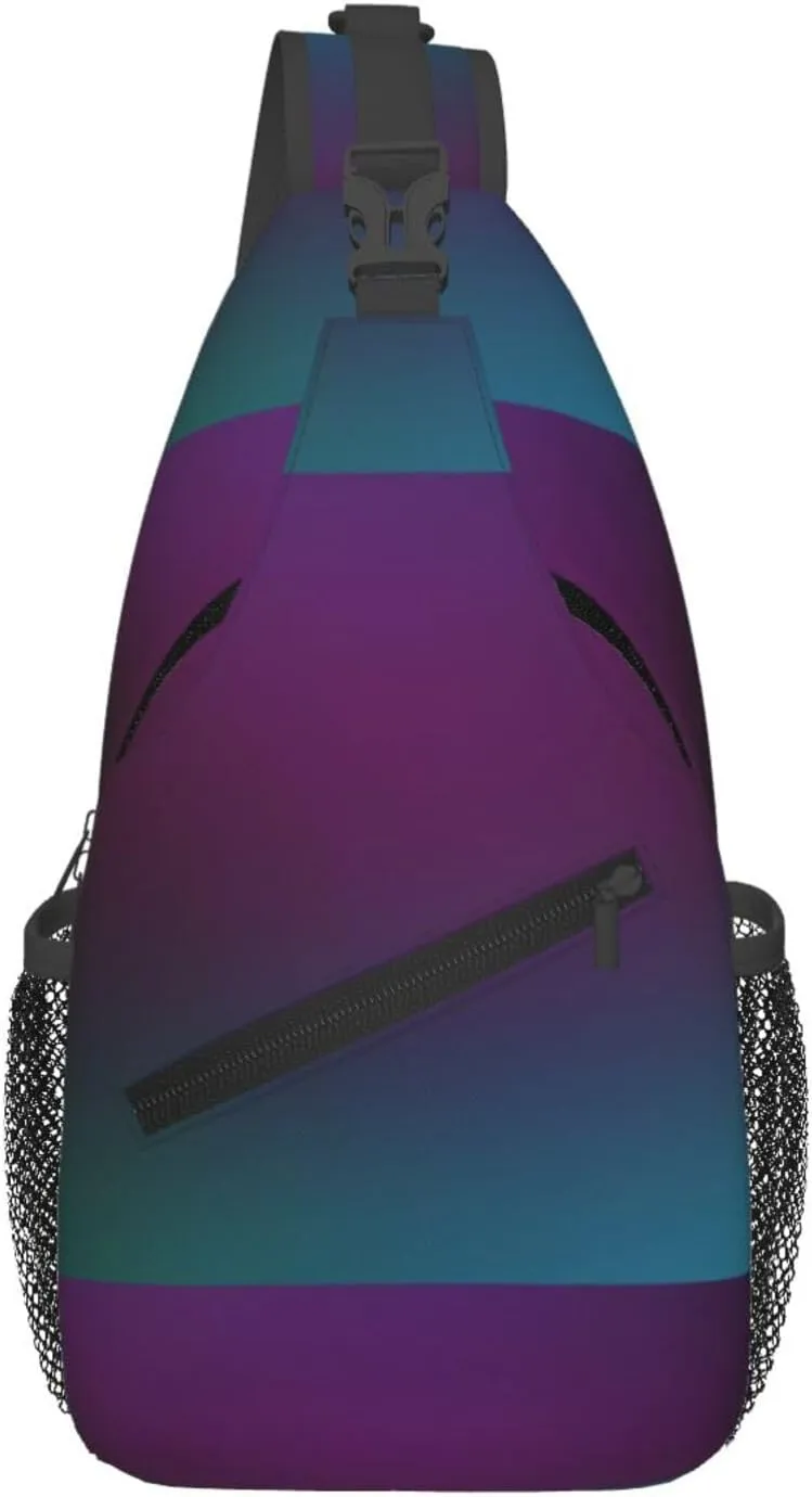 Mens Fashion Gym Bags Anti-Theft for Purple With Teal Blue Green Blur Border Crossbody Shoulder Backpack with Zipper, Multipurpose Sling ​Backpack for Cycling Traveling Hiking