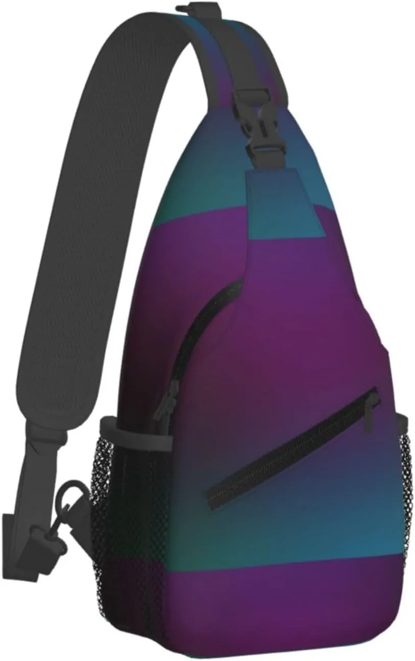 Mens Fashion Gym Bags Anti-Theft for Purple With Teal Blue Green Blur Border Crossbody Shoulder Backpack with Zipper, Multipurpose Sling ​Backpack for Cycling Traveling Hiking