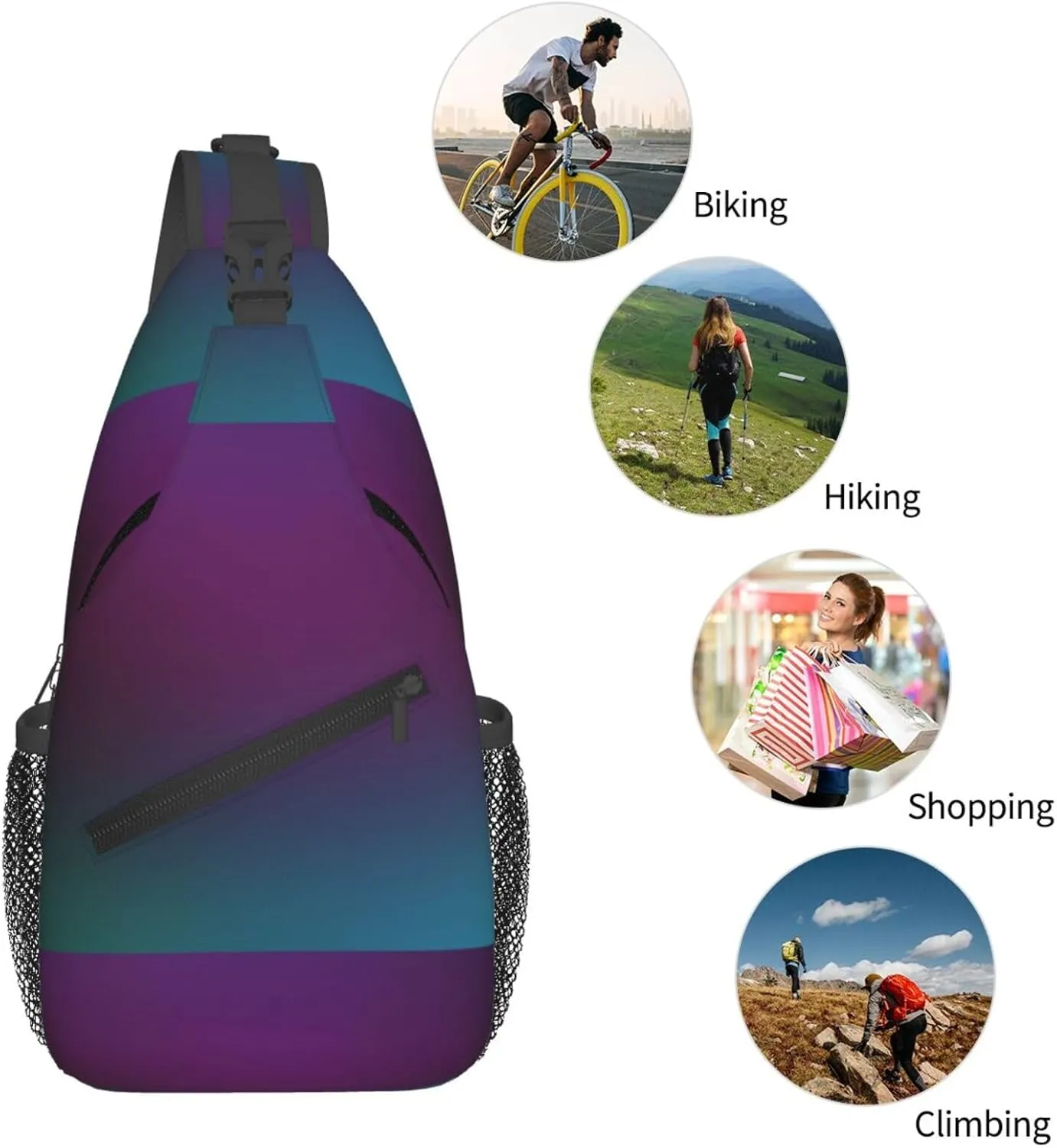 Mens Fashion Gym Bags Anti-Theft for Purple With Teal Blue Green Blur Border Crossbody Shoulder Backpack with Zipper, Multipurpose Sling ​Backpack for Cycling Traveling Hiking