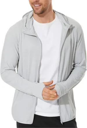 Mens Fishing Rash Guard Shirts Lightweight Quick Dry Sun-Breathable UV-Proof Sun Protection Zipper Hooded Sweater
