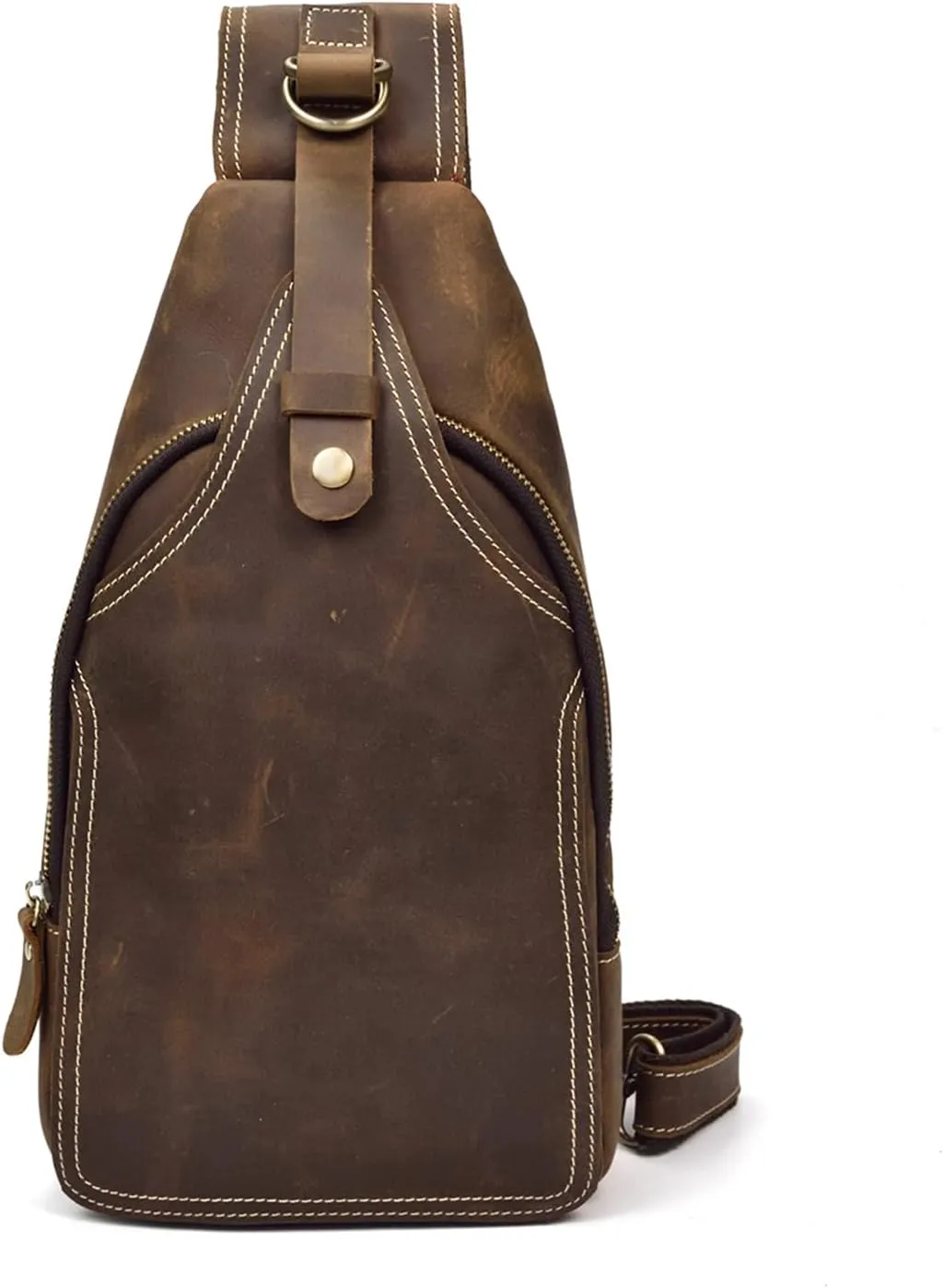 Men's Genuine Leather Sling Bag Chest Shoulder Backpack Crossbody Bag for Casual Sport Hiking Travel