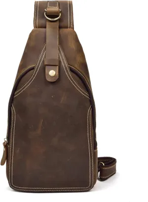 Men's Genuine Leather Sling Bag Chest Shoulder Backpack Crossbody Bag for Casual Sport Hiking Travel