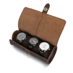 Men's Handmade Vintage Leather 3-Slot Watch Box Organizer