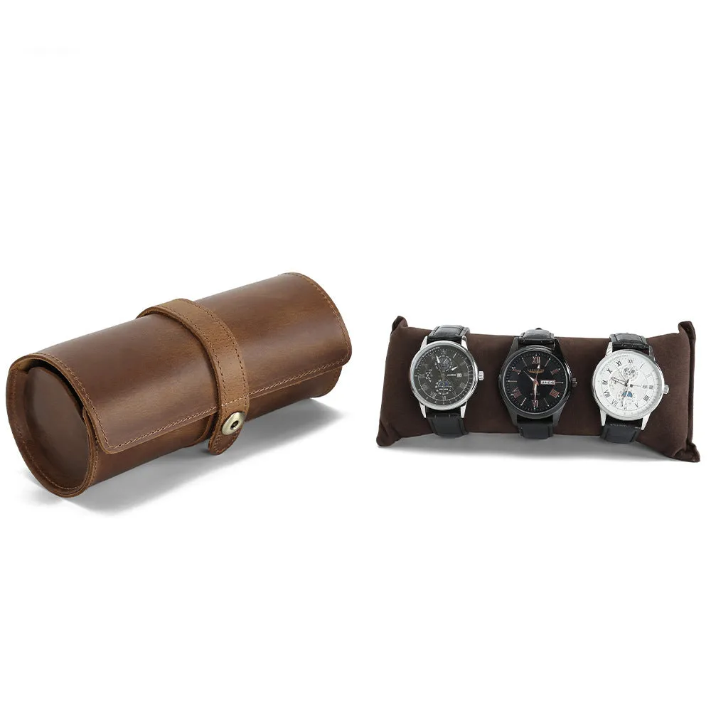 Men's Handmade Vintage Leather 3-Slot Watch Box Organizer