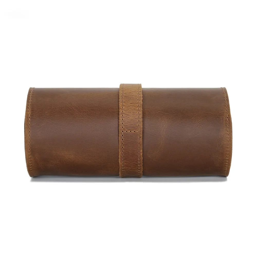 Men's Handmade Vintage Leather 3-Slot Watch Box Organizer