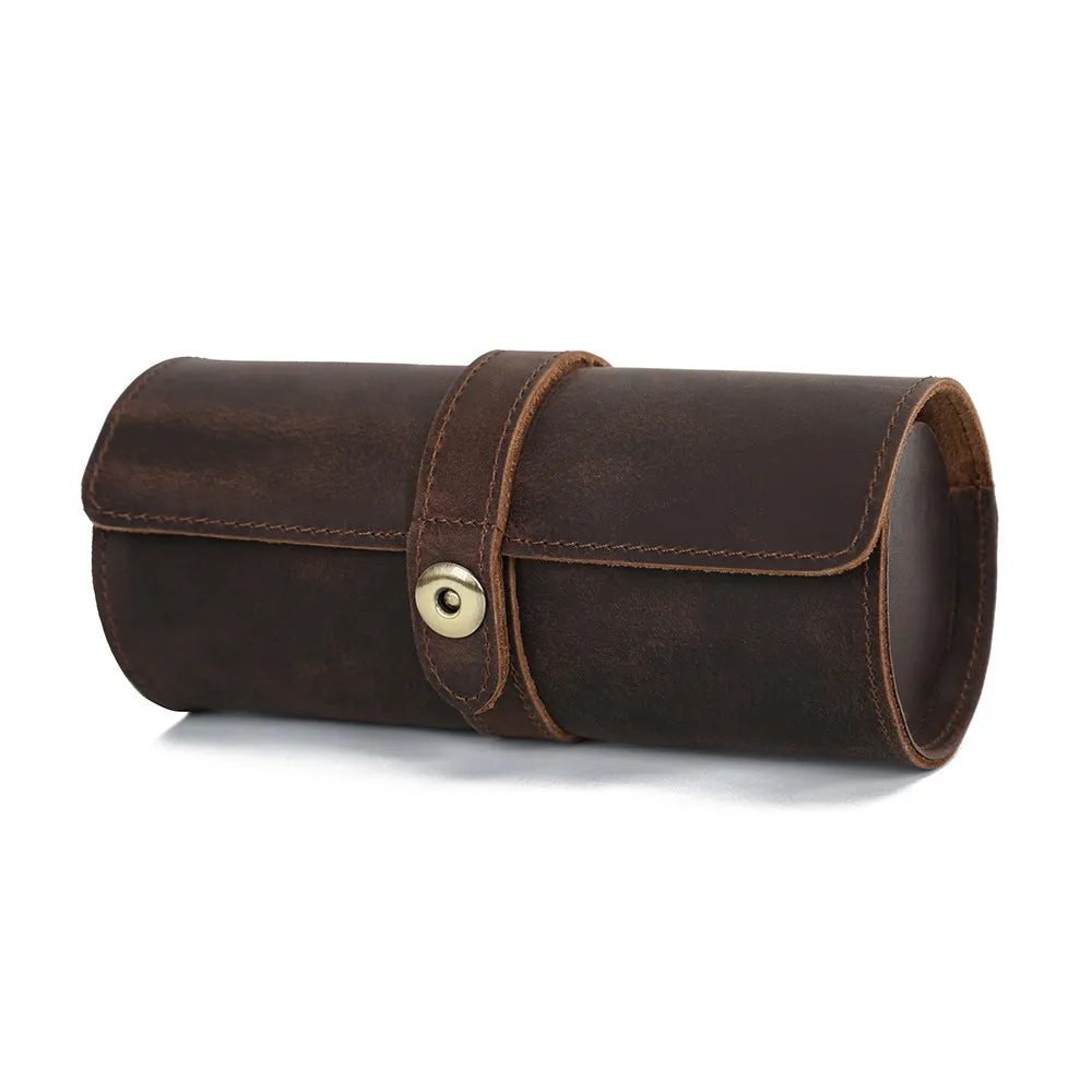 Men's Handmade Vintage Leather 3-Slot Watch Box Organizer