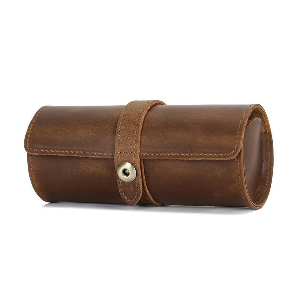 Men's Handmade Vintage Leather 3-Slot Watch Box Organizer