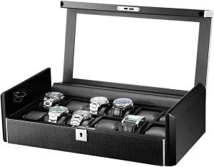 Mens Jewellery Box 12 Grids Leather Wooden Travel Watch Display Case Holder Organizer Box Mechanical Watch Display Cassette Lock Wristwatch Box (Color : 12 Epitopes) Watch Gift Box