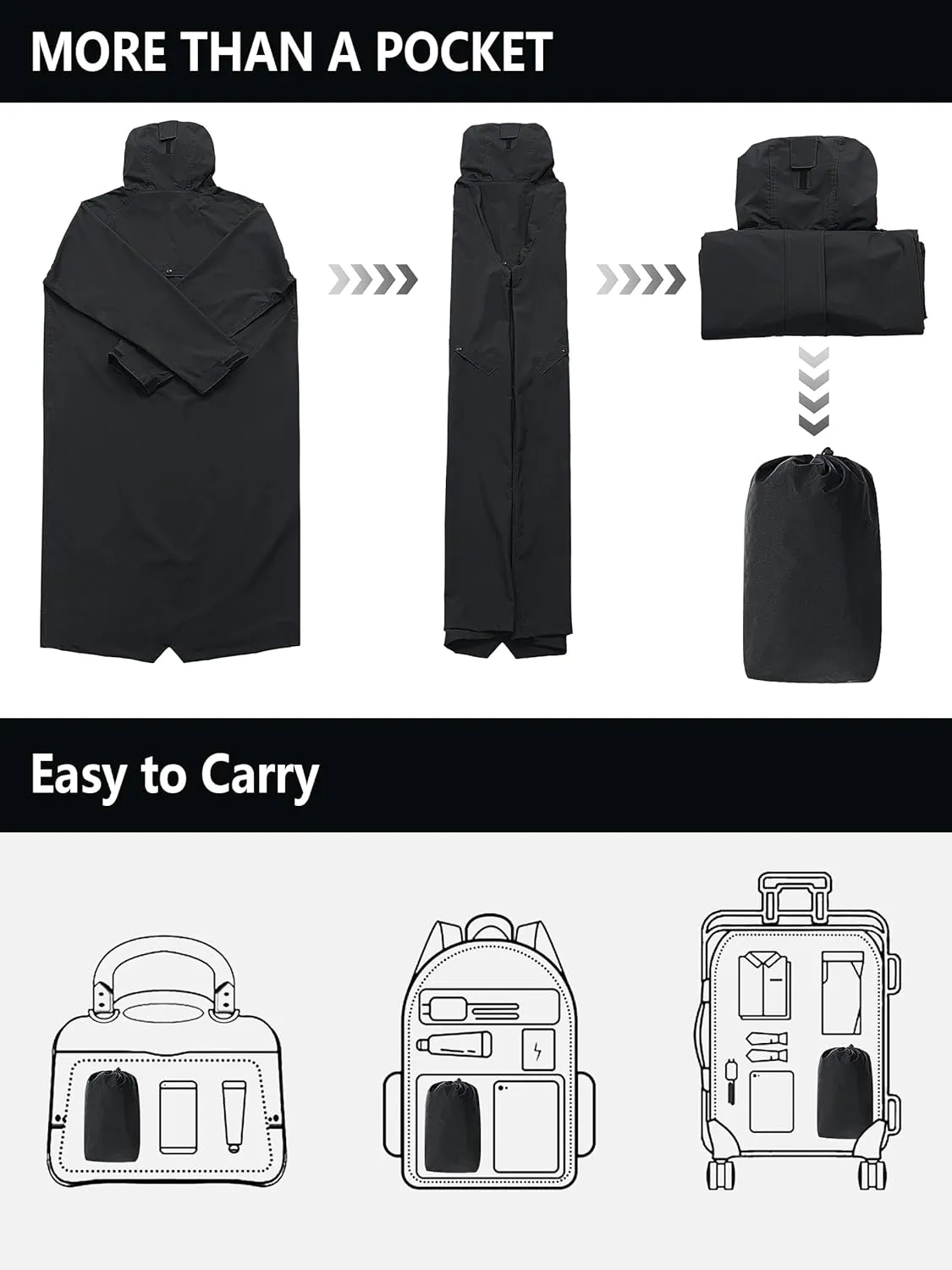 Men's Long Rain Jacket Windbreaker Waterproof Lightweight Packable Running Hiking Cycling Golf Rain Coat with Hood