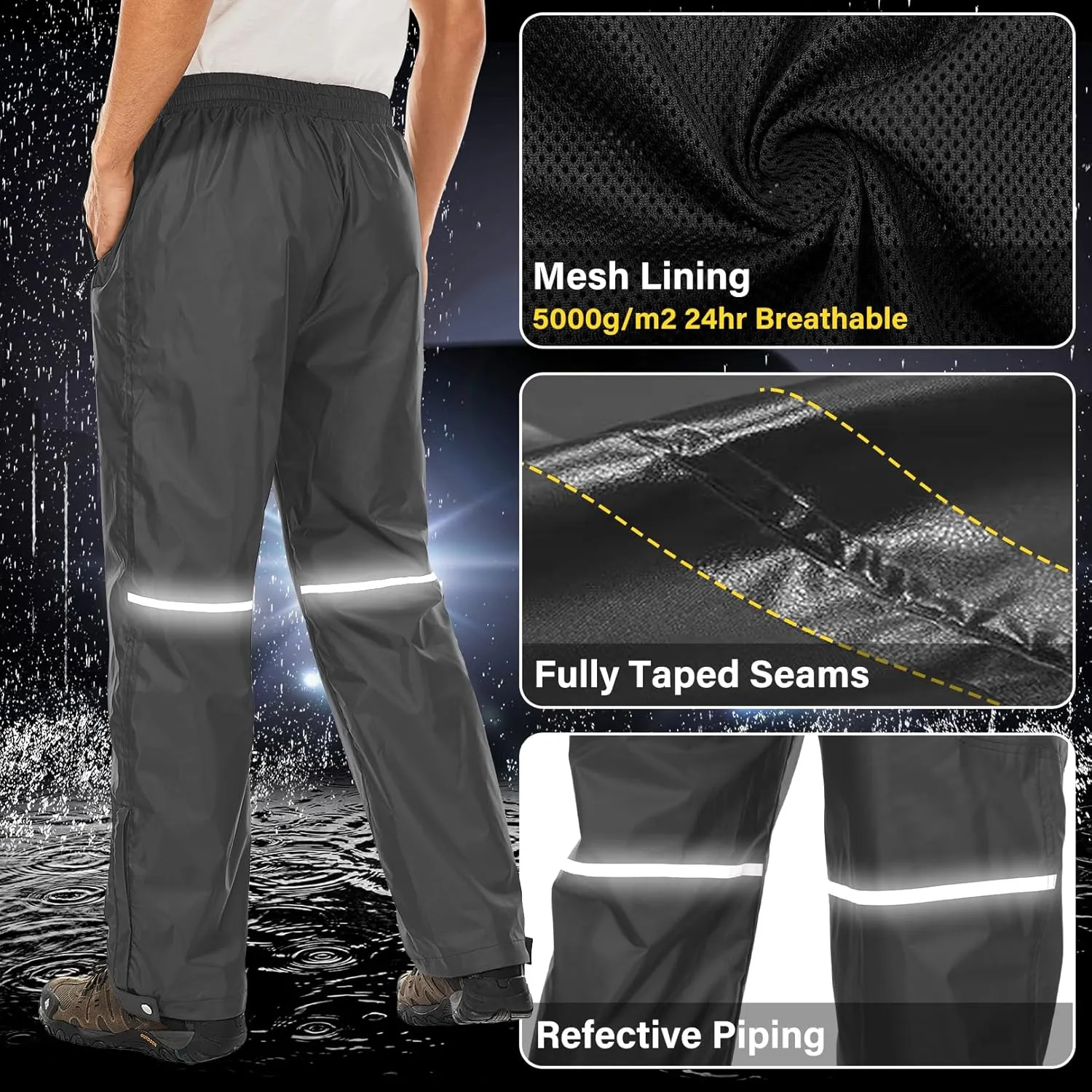 Men's Rain Pants Waterproof Over Pants Windproof Outdoor Hiking Pants for Golf,Fishing,Cycling