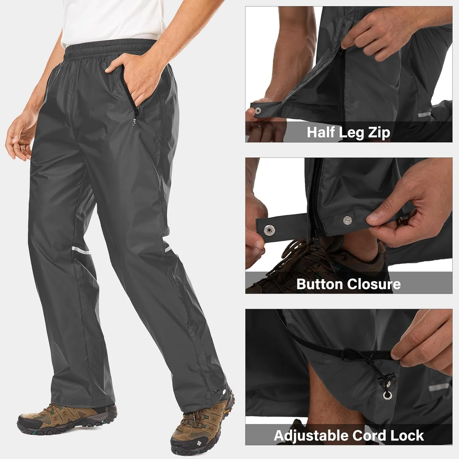 Men's Rain Pants Waterproof Over Pants Windproof Outdoor Hiking Pants for Golf,Fishing,Cycling