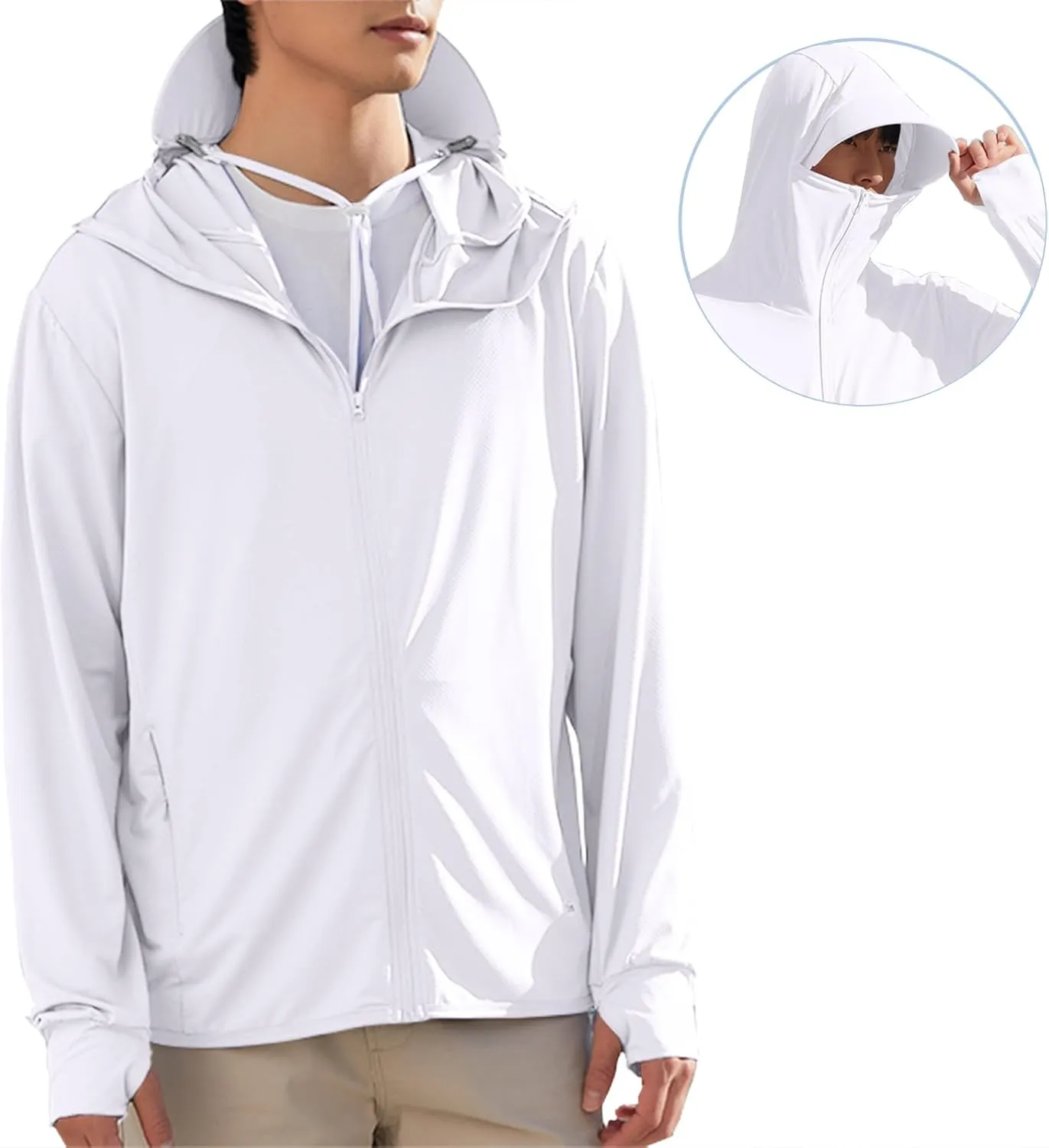 Men's UPF50  Sun Protection Hoodie Long Sleeve Thumbhole Elastic Quick Dry Sun Shirts Full Zipper Fishing Jacket
