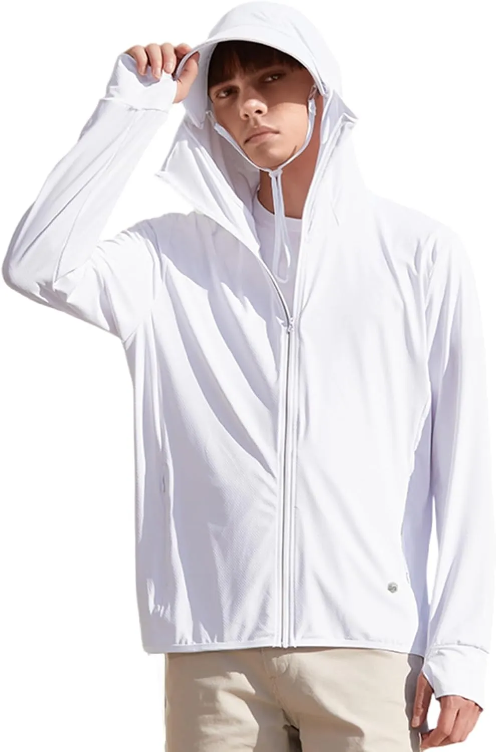Men's UPF50  Sun Protection Hoodie Long Sleeve Thumbhole Elastic Quick Dry Sun Shirts Full Zipper Fishing Jacket