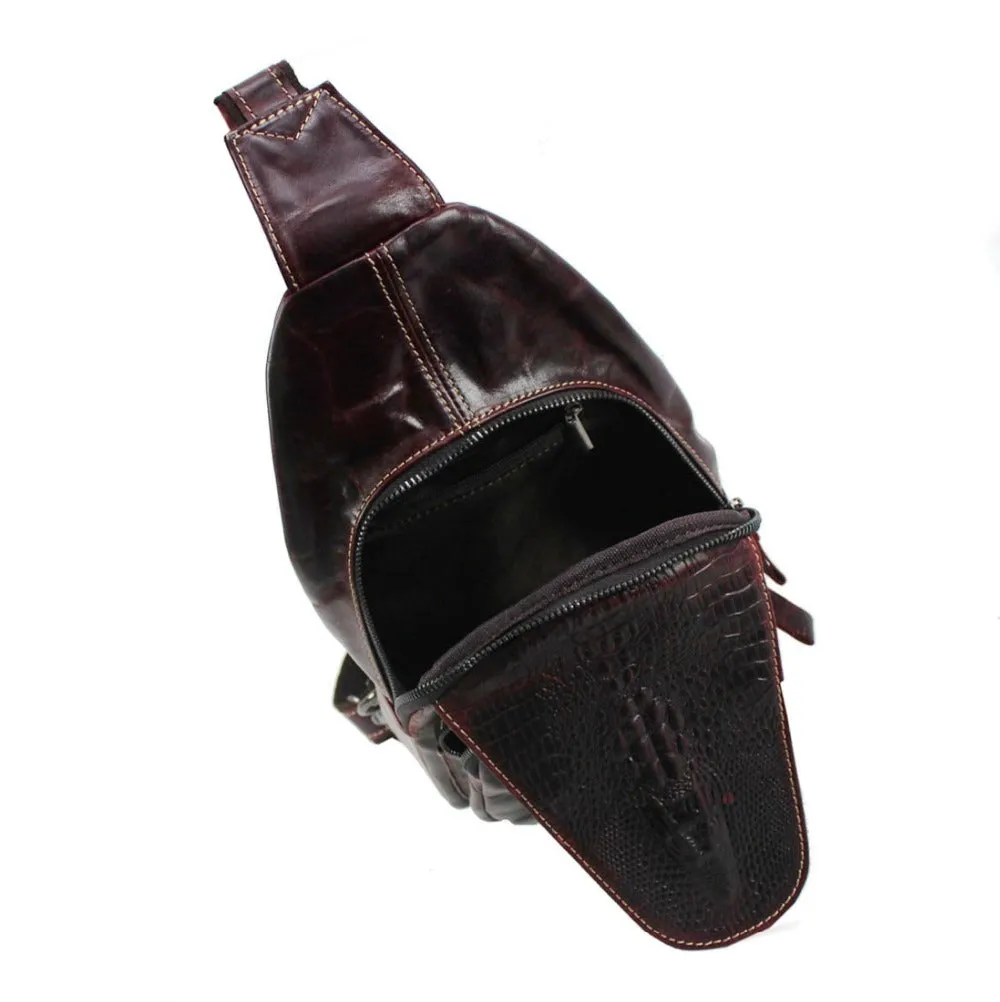 Men's Vintage Look Genuine Leather Crocodile Skin Patterned Travel Shoulder Cross Body Messenger Bag
