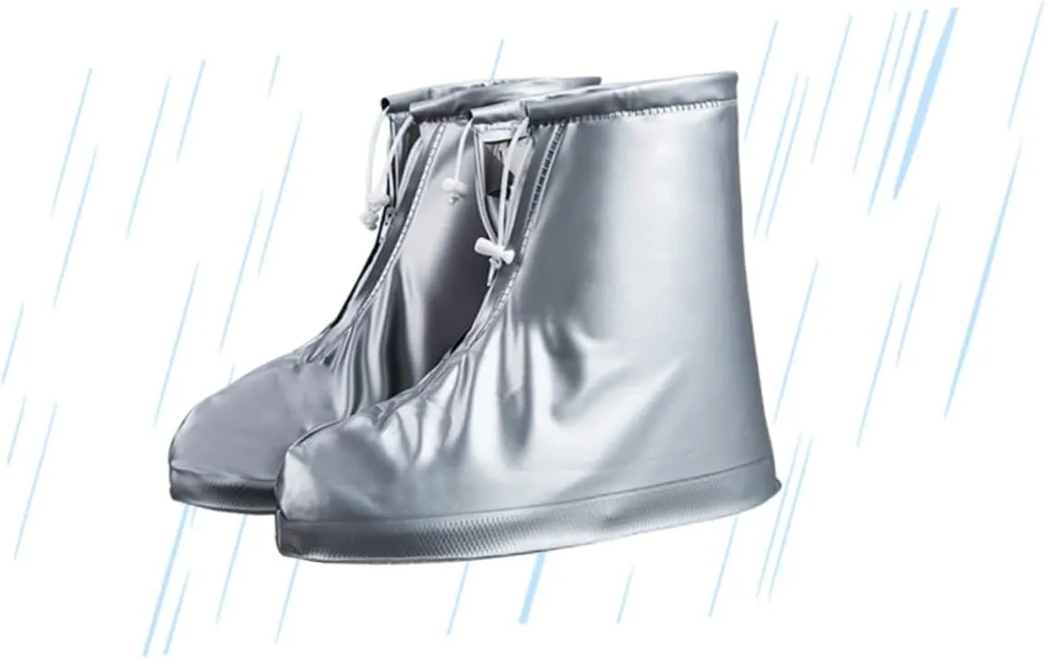 Men's Women's Waterproof Rain Booties Overshoes Skid-Proof Rainproof Shoe Covers for Outdoor Travel Reusable Waterproof Shoes (Grey XXL)