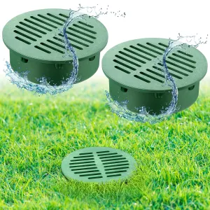 Meonum 2 Pcs Green 6" Round Grate Drain Cover, Outdoor Round Flat Grate Cover Fits 6" Drain & Sewer, for Triple Wall Pipe, Corrugated Landscape Pipe, Small Lawns