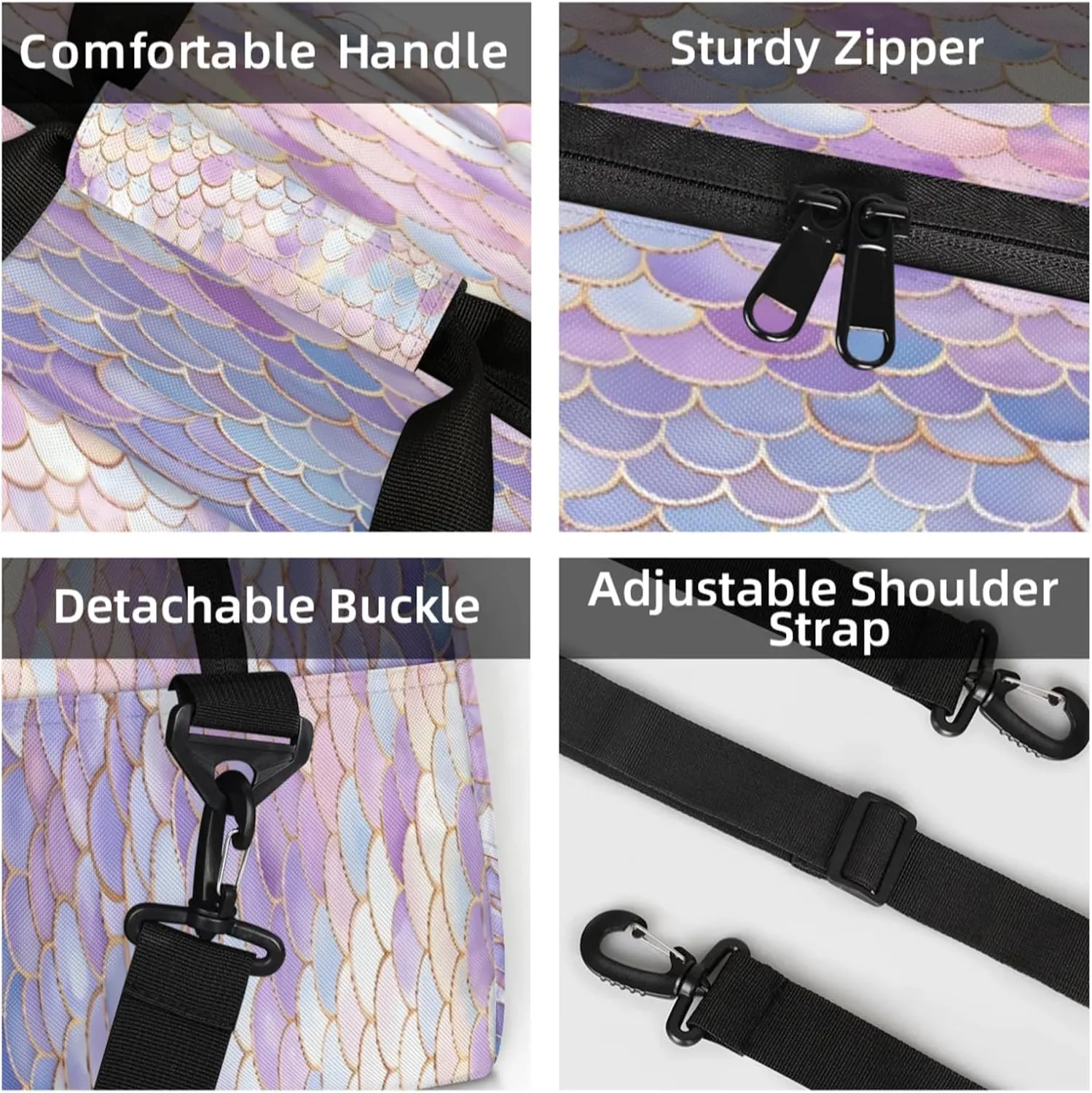 Mermaid Scales Small Gym Bag 18 inch Carry On Duffel Bag for Weekender Travel Sports Workout Yoga Gymnastics Dance Ballet