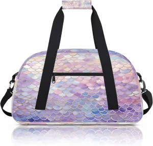 Mermaid Scales Small Gym Bag 18 inch Carry On Duffel Bag for Weekender Travel Sports Workout Yoga Gymnastics Dance Ballet
