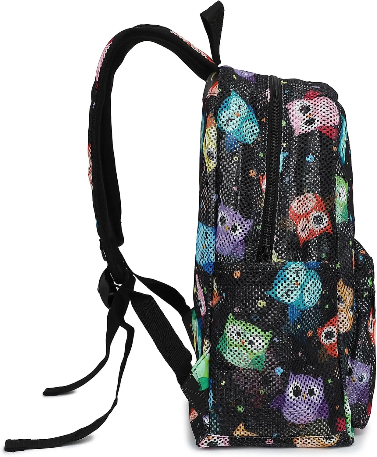 Mesh School Backpack for Girls Women, Heavy Duty See Through College Bookbag School Bag with Storage Bag (Owl)