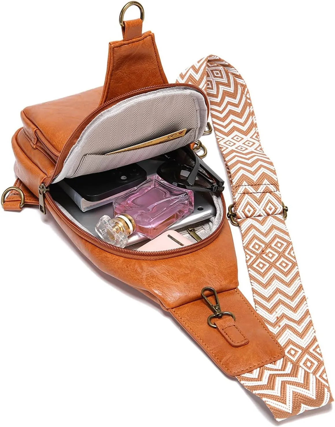 Messenger Briefcase Women Versatile Solid Color PU Ethnic Woven Strap Crossbody Bag Chest Bag