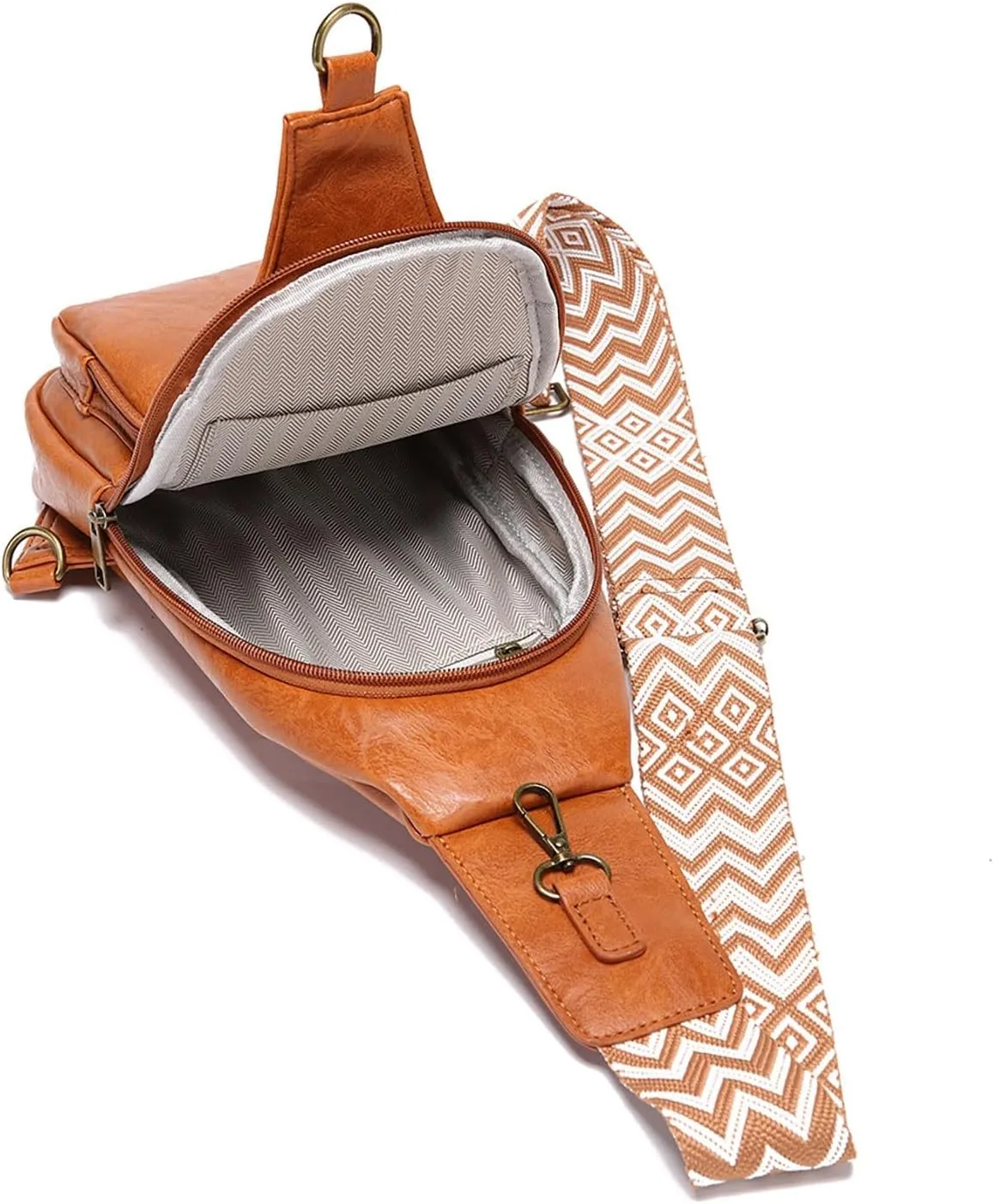 Messenger Briefcase Women Versatile Solid Color PU Ethnic Woven Strap Crossbody Bag Chest Bag