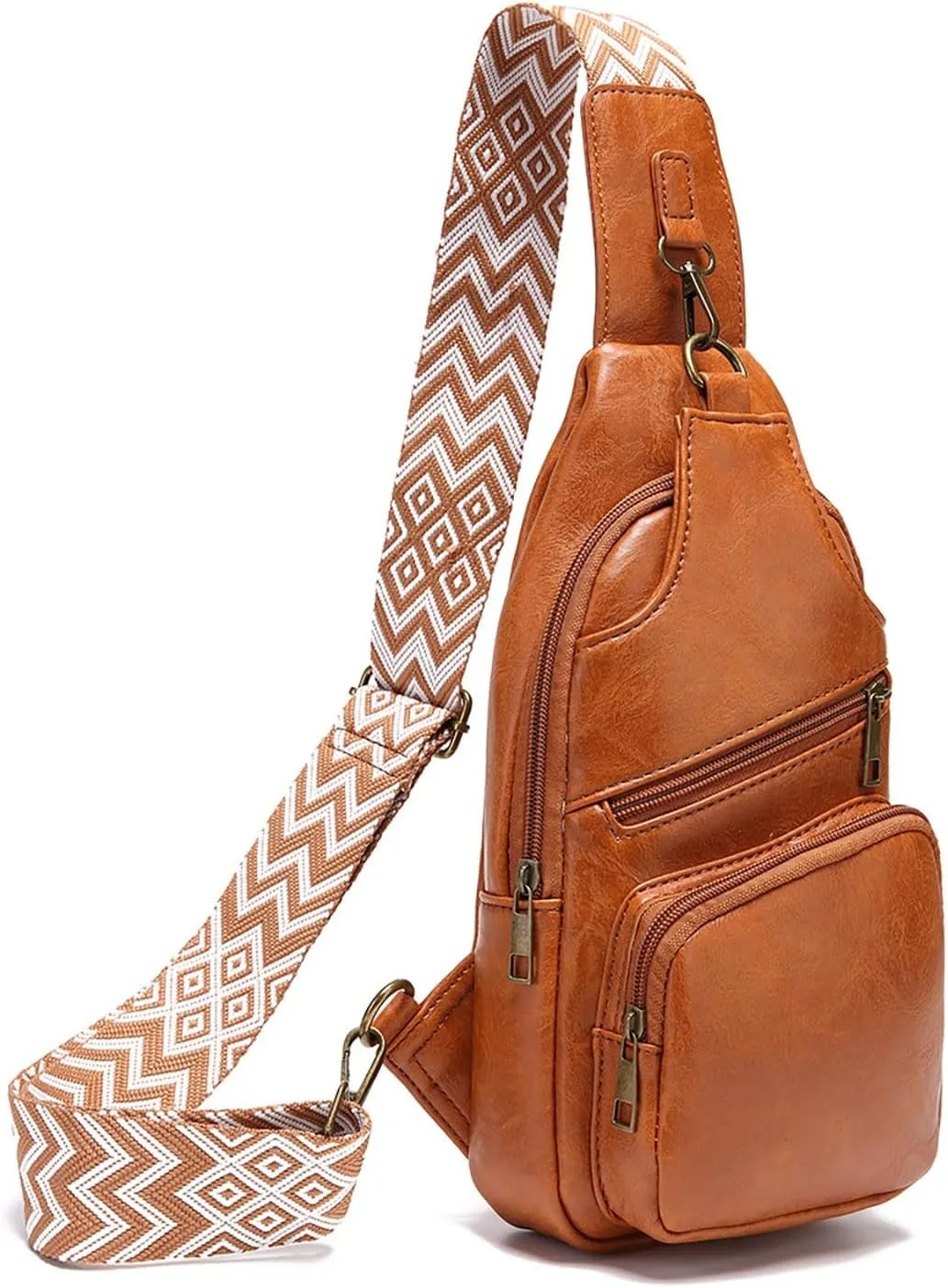 Messenger Briefcase Women Versatile Solid Color PU Ethnic Woven Strap Crossbody Bag Chest Bag