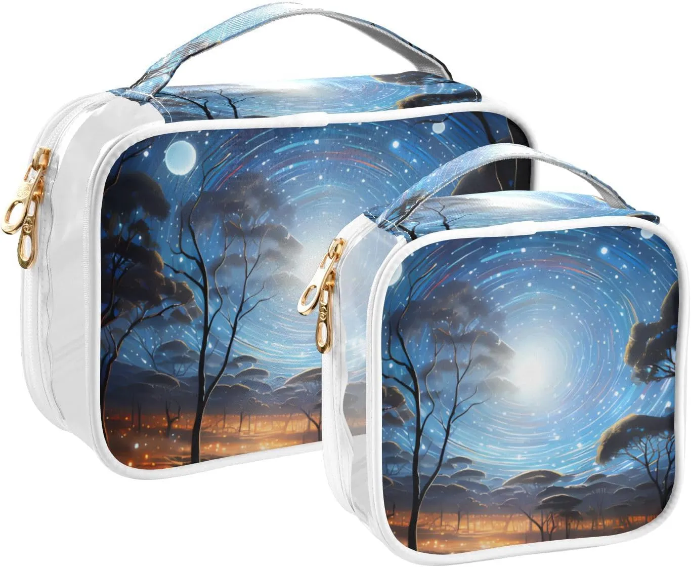 Meteor Firefly Travel Toiletry Bag for Women 2 Pack Clear Makeup Bag with Handles Waterproof Cosmetic Bag